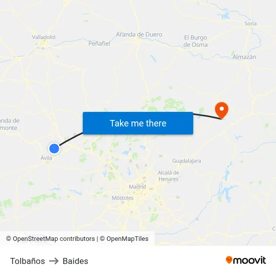 Tolbaños to Baides map