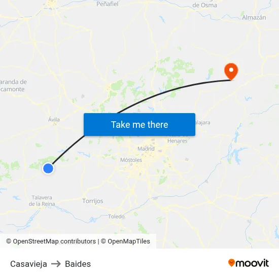 Casavieja to Baides map