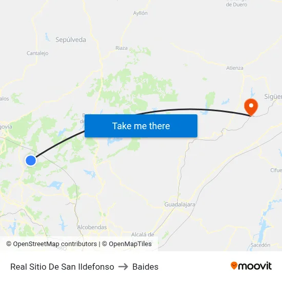 Real Sitio De San Ildefonso to Baides map