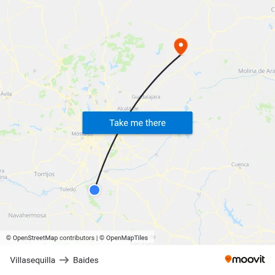 Villasequilla to Baides map