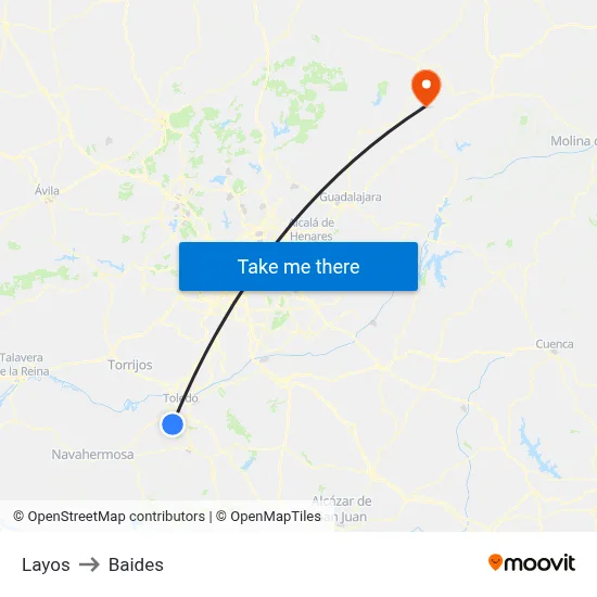 Layos to Baides map