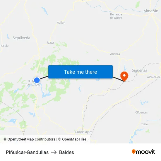 Piñuécar-Gandullas to Baides map