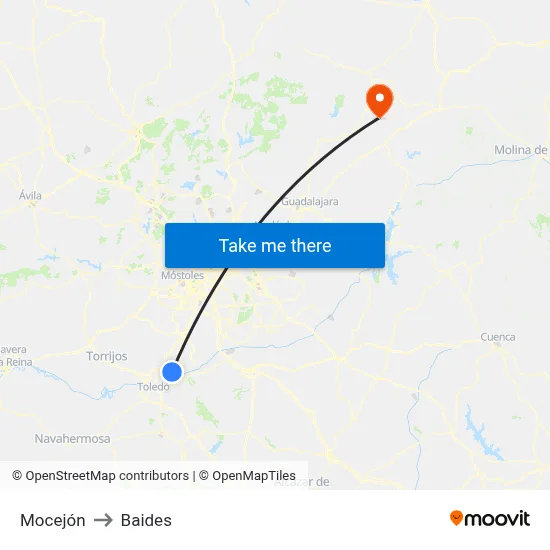 Mocejón to Baides map