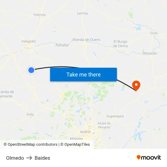 Olmedo to Baides map