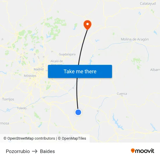 Pozorrubio to Baides map