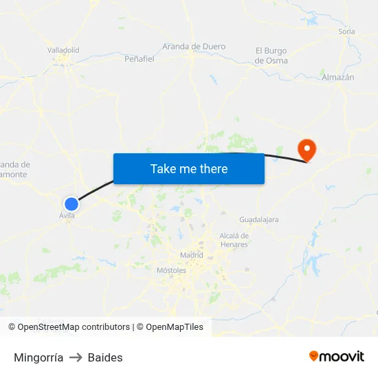 Mingorría to Baides map