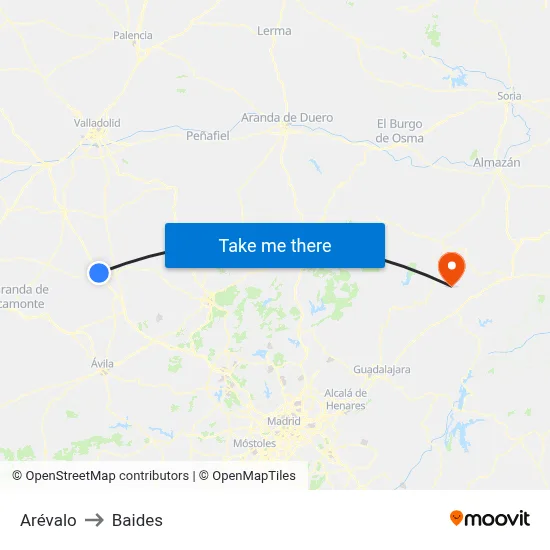 Arévalo to Baides map
