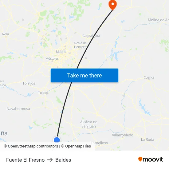 Fuente El Fresno to Baides map