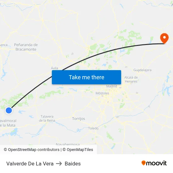 Valverde De La Vera to Baides map