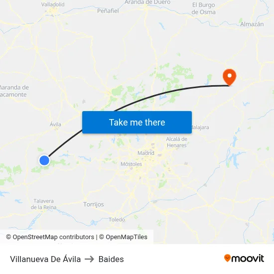 Villanueva De Ávila to Baides map
