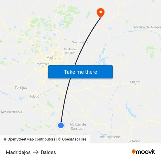 Madridejos to Baides map