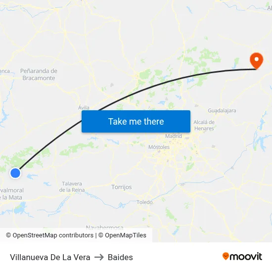 Villanueva De La Vera to Baides map