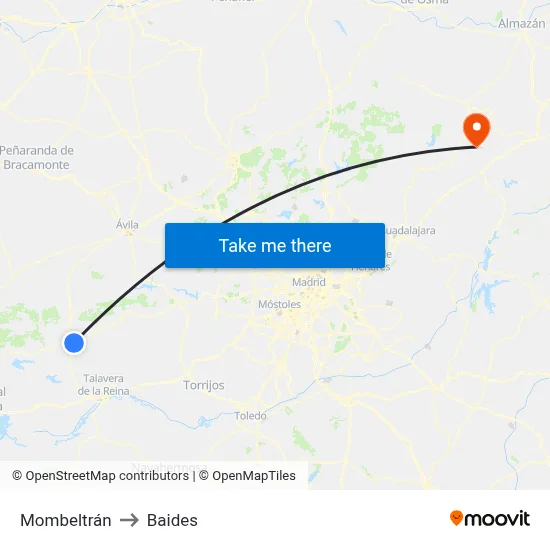 Mombeltrán to Baides map