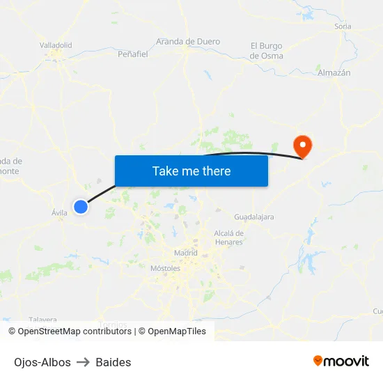 Ojos-Albos to Baides map