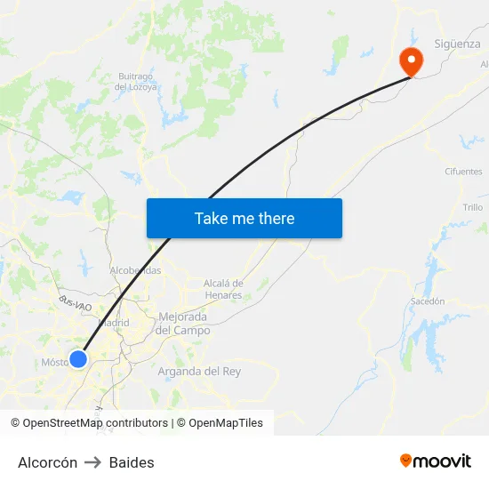 Alcorcón to Baides map