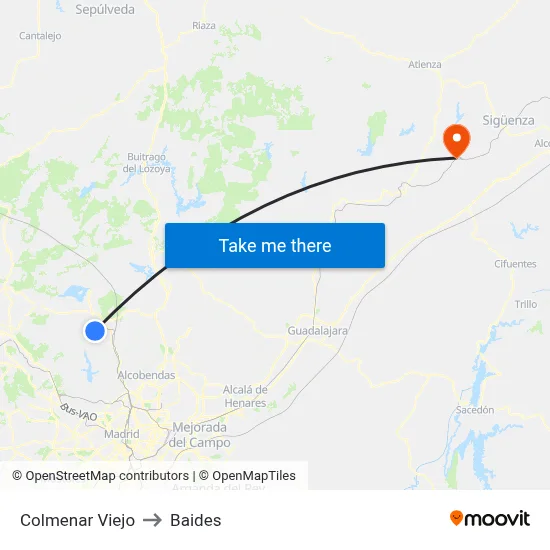 Colmenar Viejo to Baides map