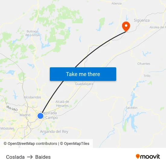 Coslada to Baides map