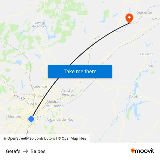 Getafe to Baides map