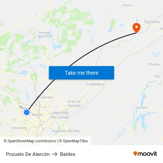 Pozuelo De Alarcón to Baides map
