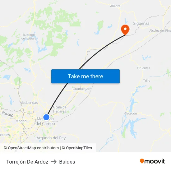 Torrejón De Ardoz to Baides map