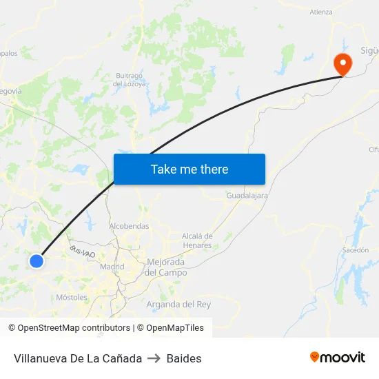 Villanueva De La Cañada to Baides map