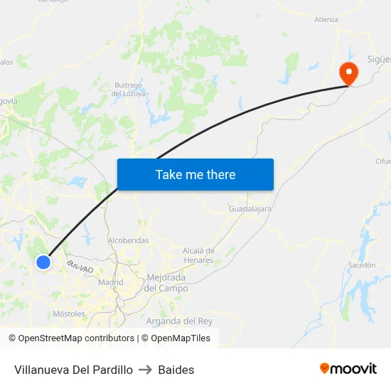 Villanueva Del Pardillo to Baides map