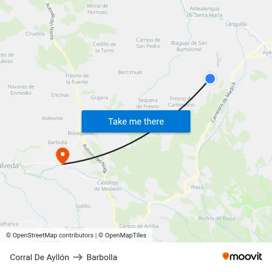 Corral De Ayllón to Barbolla map