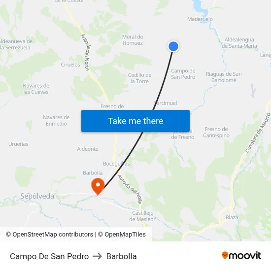 Campo De San Pedro to Barbolla map