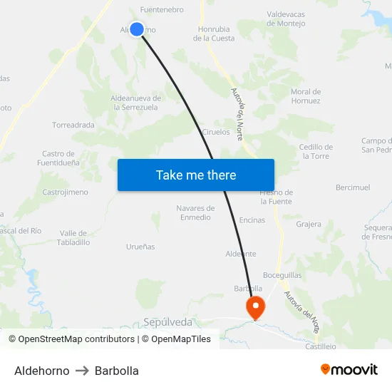 Aldehorno to Barbolla map