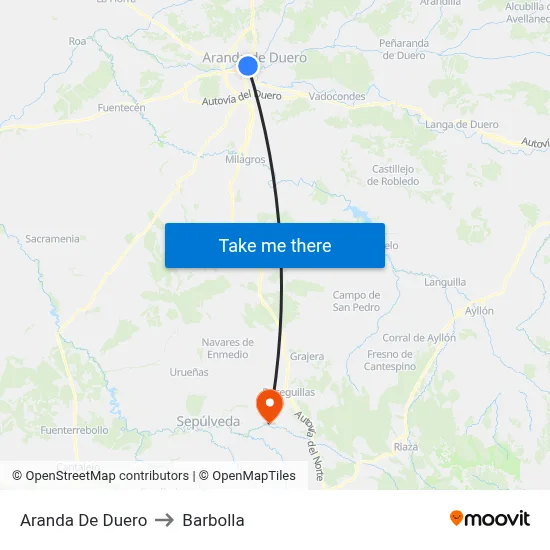 Aranda De Duero to Barbolla map