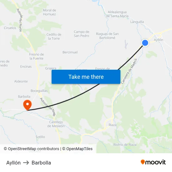 Ayllón to Barbolla map