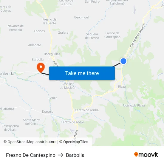 Fresno De Cantespino to Barbolla map