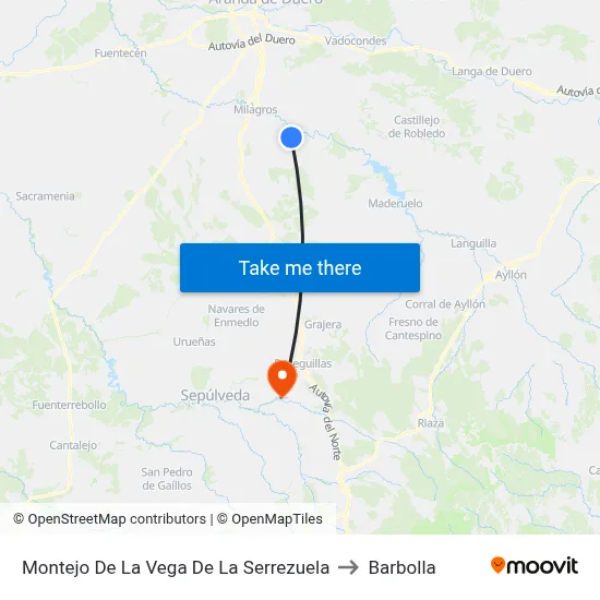 Montejo De La Vega De La Serrezuela to Barbolla map
