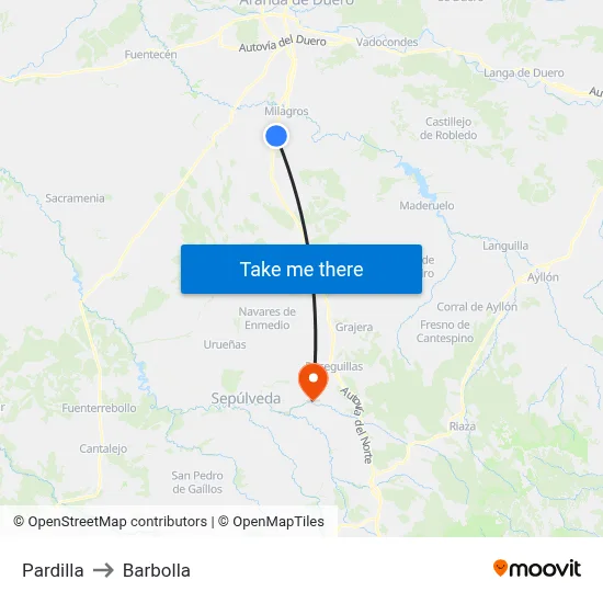 Pardilla to Barbolla map