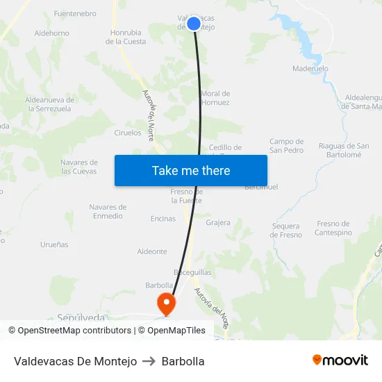 Valdevacas De Montejo to Barbolla map