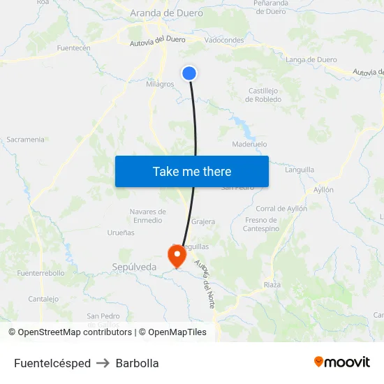 Fuentelcésped to Barbolla map