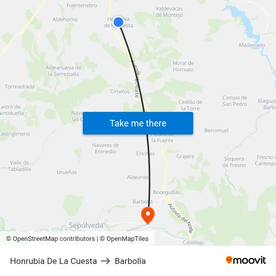 Honrubia De La Cuesta to Barbolla map