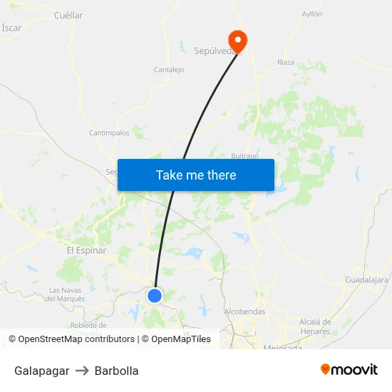 Galapagar to Barbolla map
