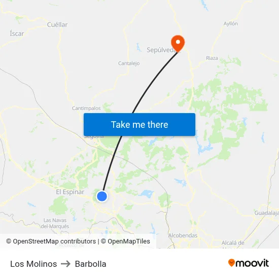Los Molinos to Barbolla map