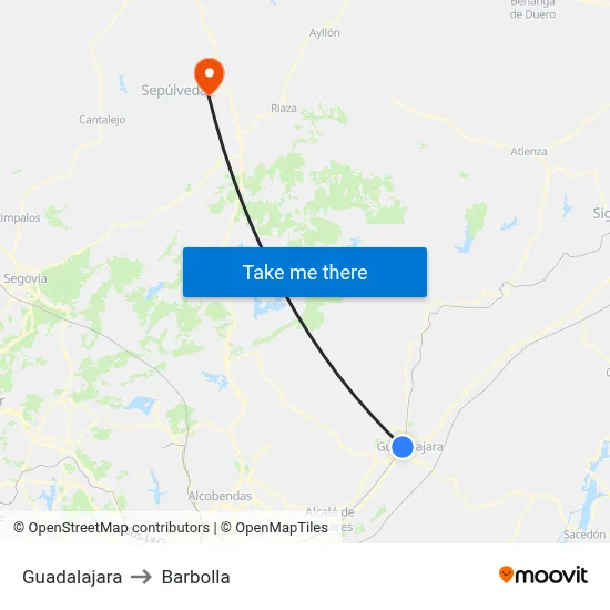 Guadalajara to Barbolla map