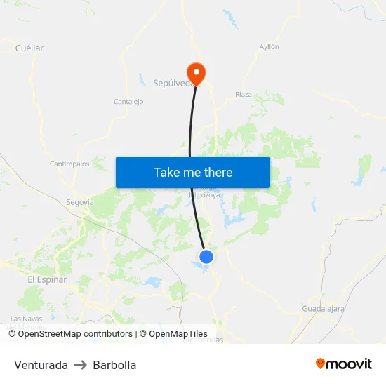 Venturada to Barbolla map