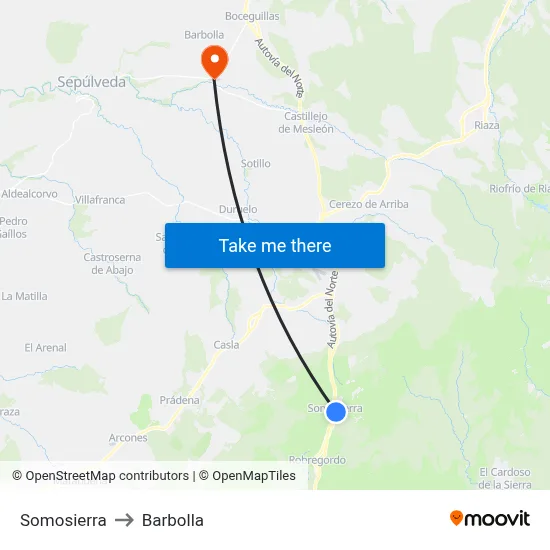 Somosierra to Barbolla map
