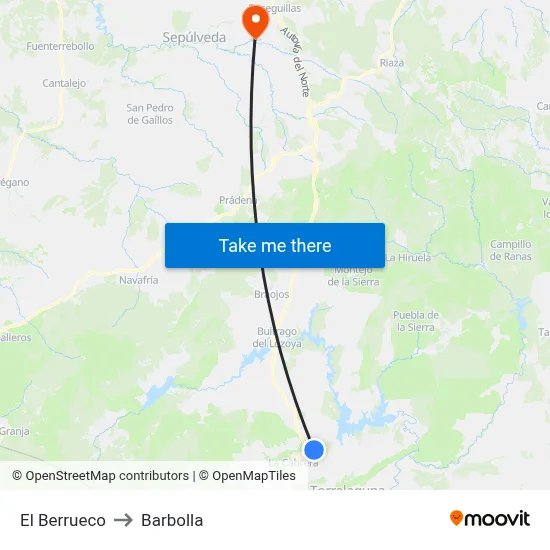 El Berrueco to Barbolla map
