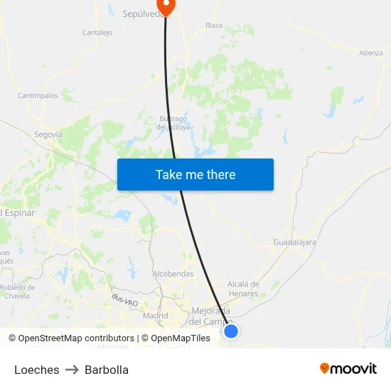 Loeches to Barbolla map