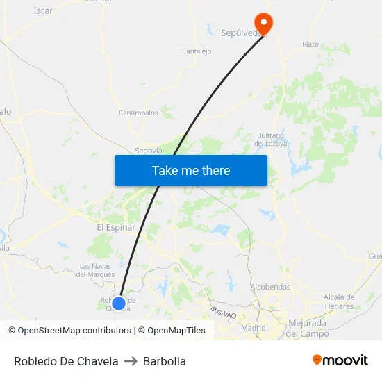 Robledo De Chavela to Barbolla map