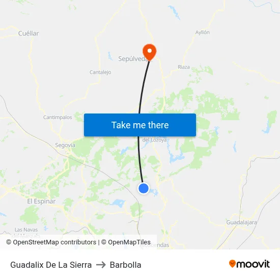 Guadalix De La Sierra to Barbolla map
