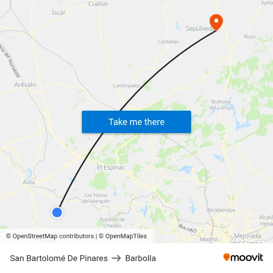 San Bartolomé De Pinares to Barbolla map