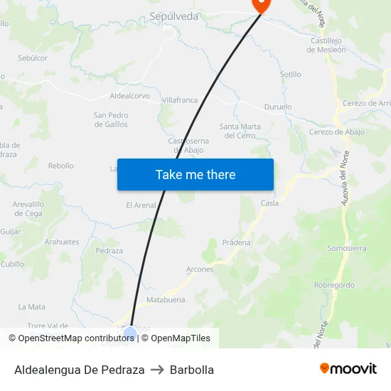 Aldealengua De Pedraza to Barbolla map