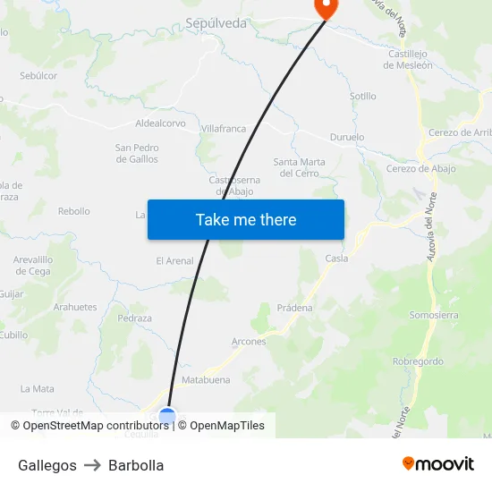 Gallegos to Barbolla map