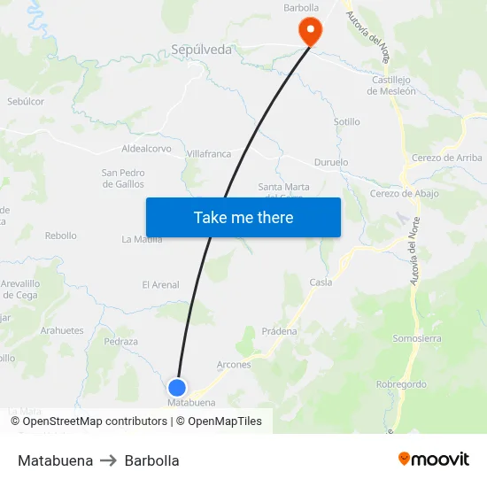 Matabuena to Barbolla map
